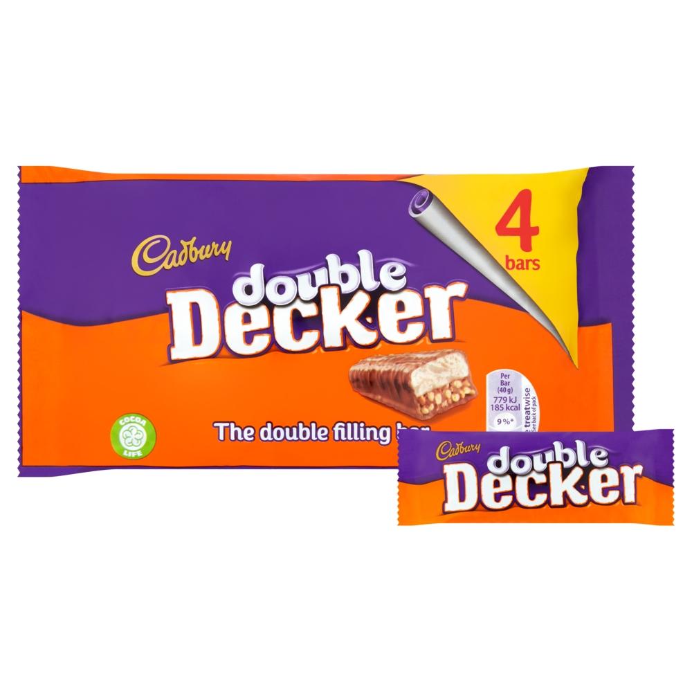 Cadbury Double Decker Chocolate Bar 4 Pack 149.2g PMP £1.65, Milk Chocolate, Vegetarian Gelatine Free - Frosty Sweet Factory