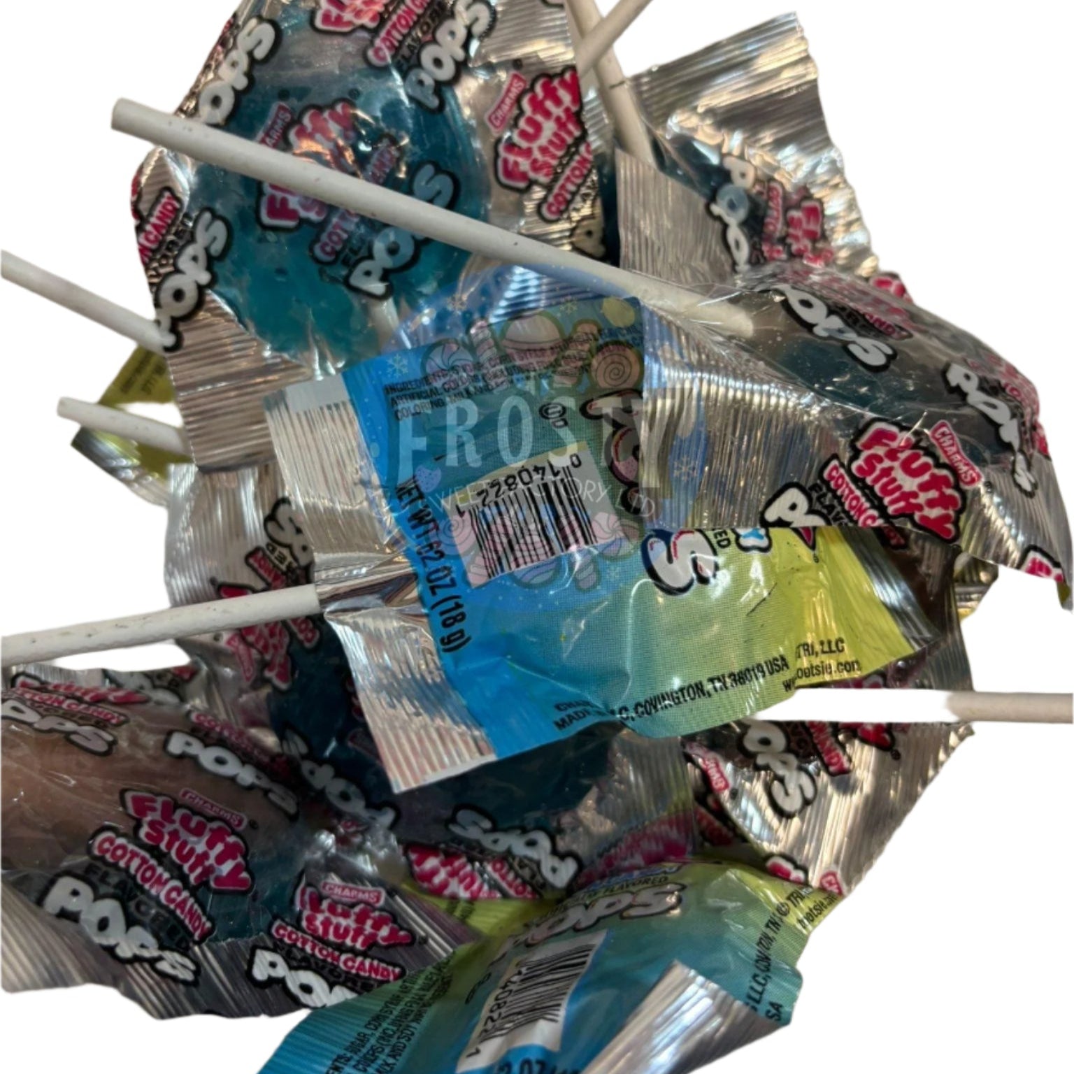Charms POPS Fluffy Stuff Cotton Candy Lollipops 18g USA Wrapped Lollies, Gluten Free