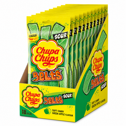 Chupa Chups Sour Apple Belts 18 x 90g Sweets Vegetarian Halal Dairy Free Candy Snacks