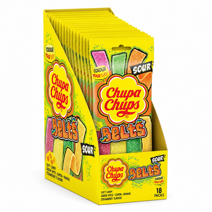 Chupa Chups Mixed Sour Belts 90g x 18 Sweets Vegetarian Halal Dairy Free Candy Snacks