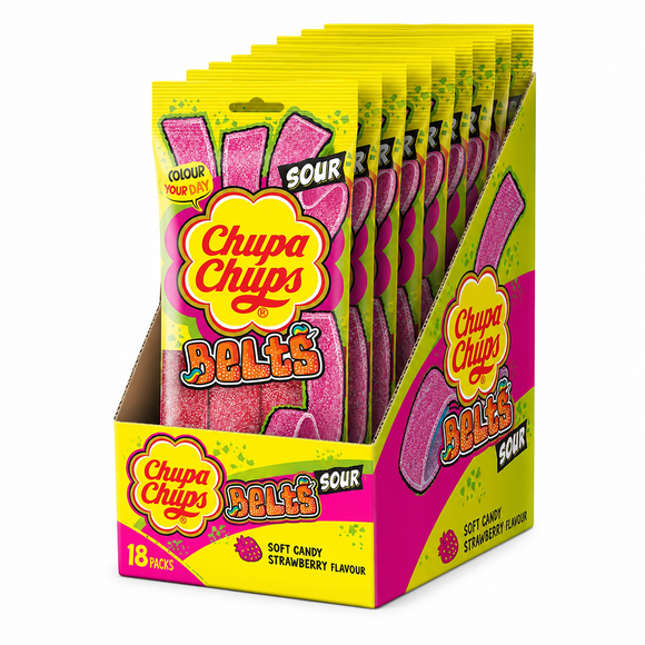 Chupa Chups Sour Strawberry Belts 90g Sweets Vegetarian Halal Dairy Free Candy Snacks