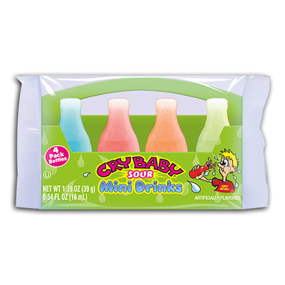 Cry Baby Sour Wax Candy Bottles 4 Pack 1.36oz (39g) American Liquid Filled Mini Wax Drink Bottle Wax Candy USA Very Sour Candy Snack