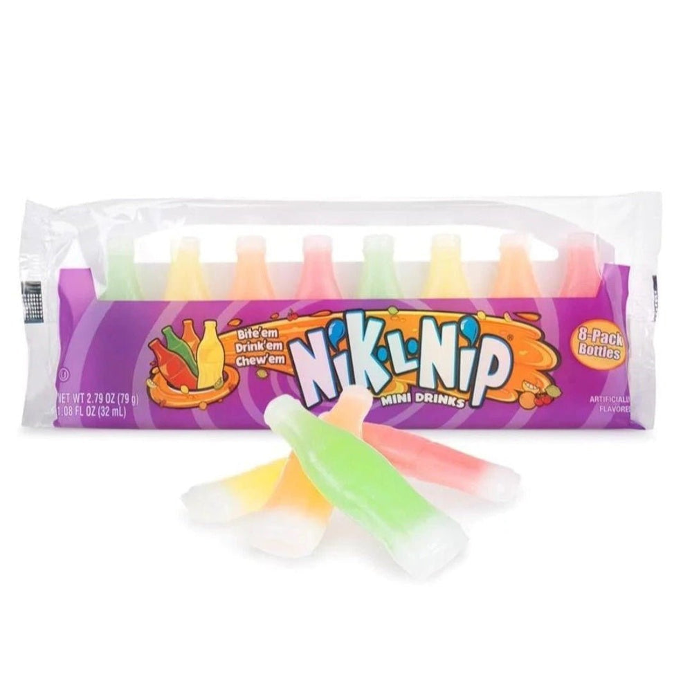 Nik-L-Nip Original Wax Bottles 8 pack 2.79oz (79g) Wax Candy Bottles USA Sweets