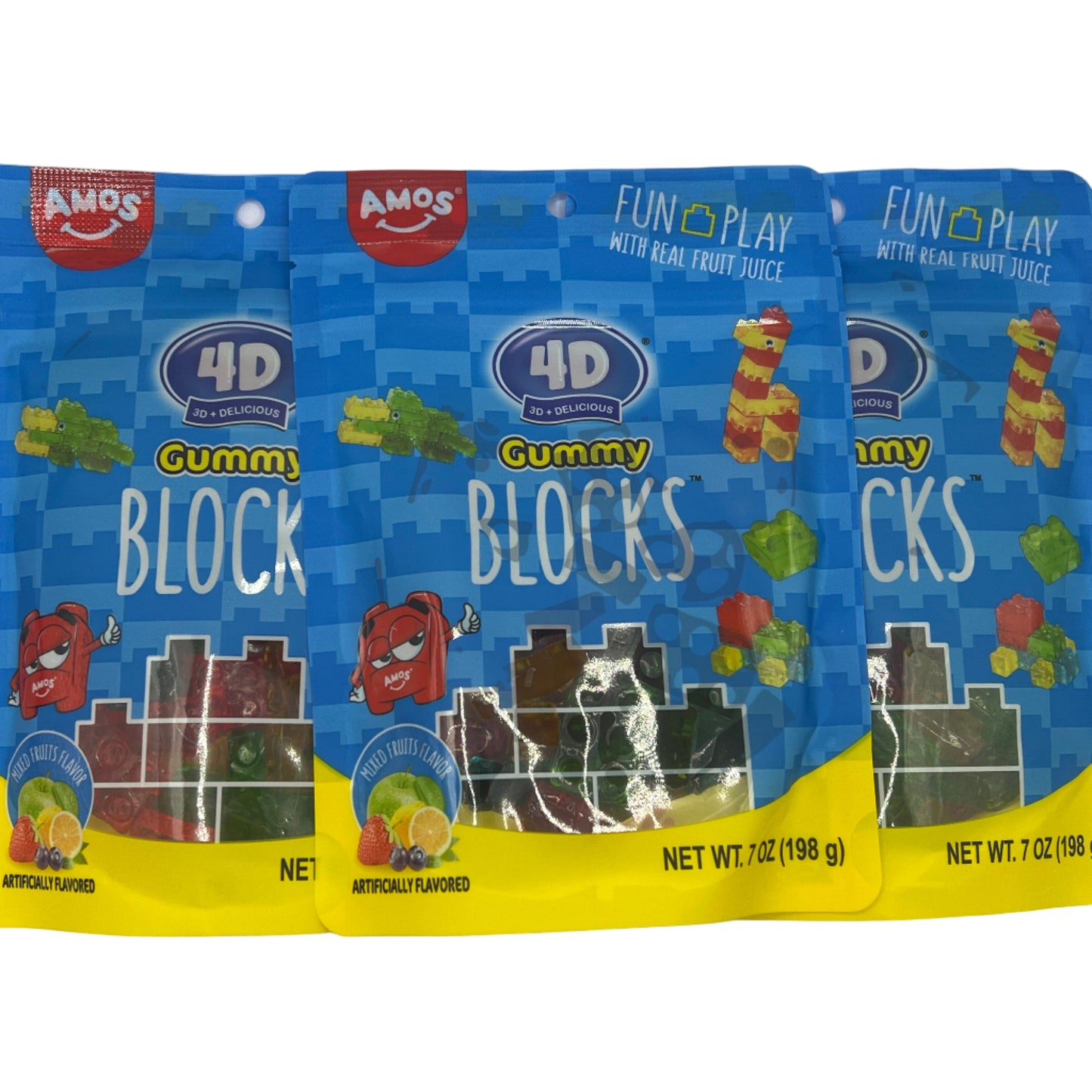 Amos 4D Gummy Blocks 7oz (198g) USA Candy Snack Large American Sweet Bags