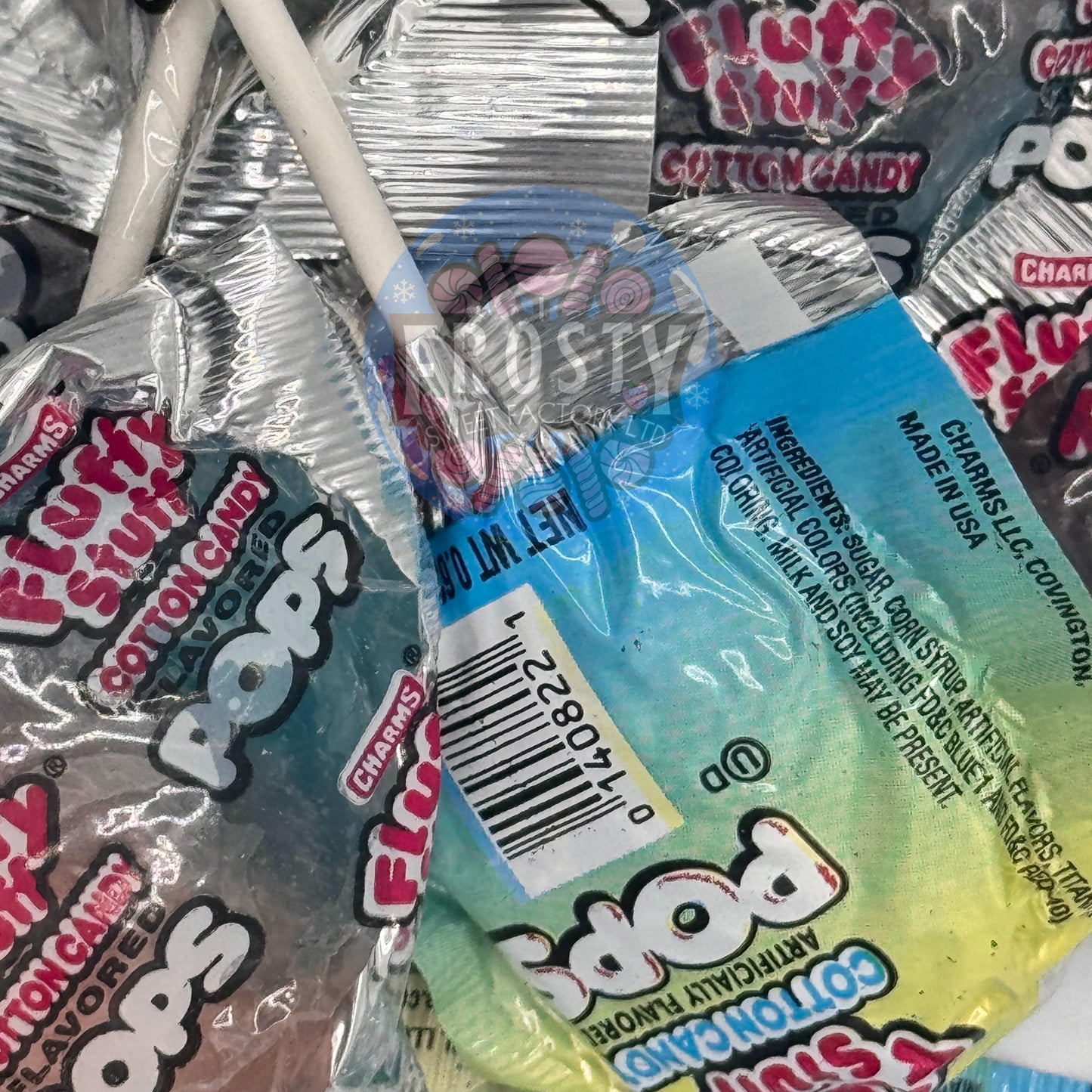 Charms POPS Fluffy Stuff Cotton Candy Lollipops 18g USA Wrapped Lollies, Gluten Free 40 Lollipops