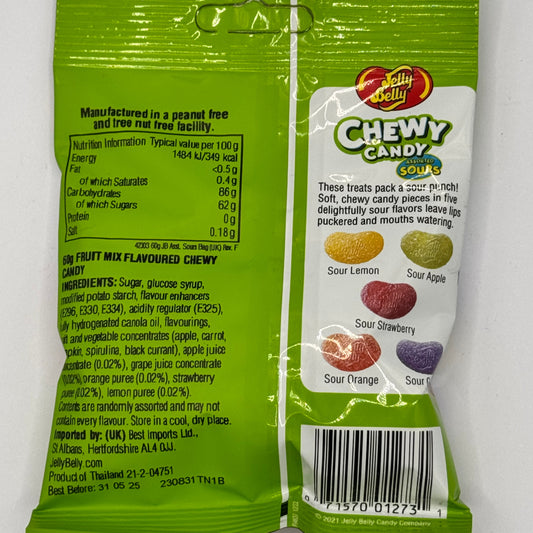CLEARANCE: Jelly Belly Chewy Candy Sours 60g Vegan Kosher Certified Thailand Jelly Belly Candy