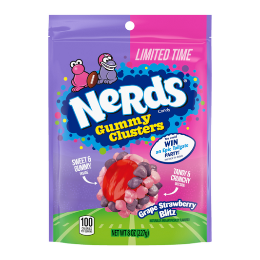 Nerds Gummy Clusters Grape Strawberry Blitz Limited Time Football Season 8oz (227g), USA Candy, Grape Strawberry, - Frosty Sweet Factory