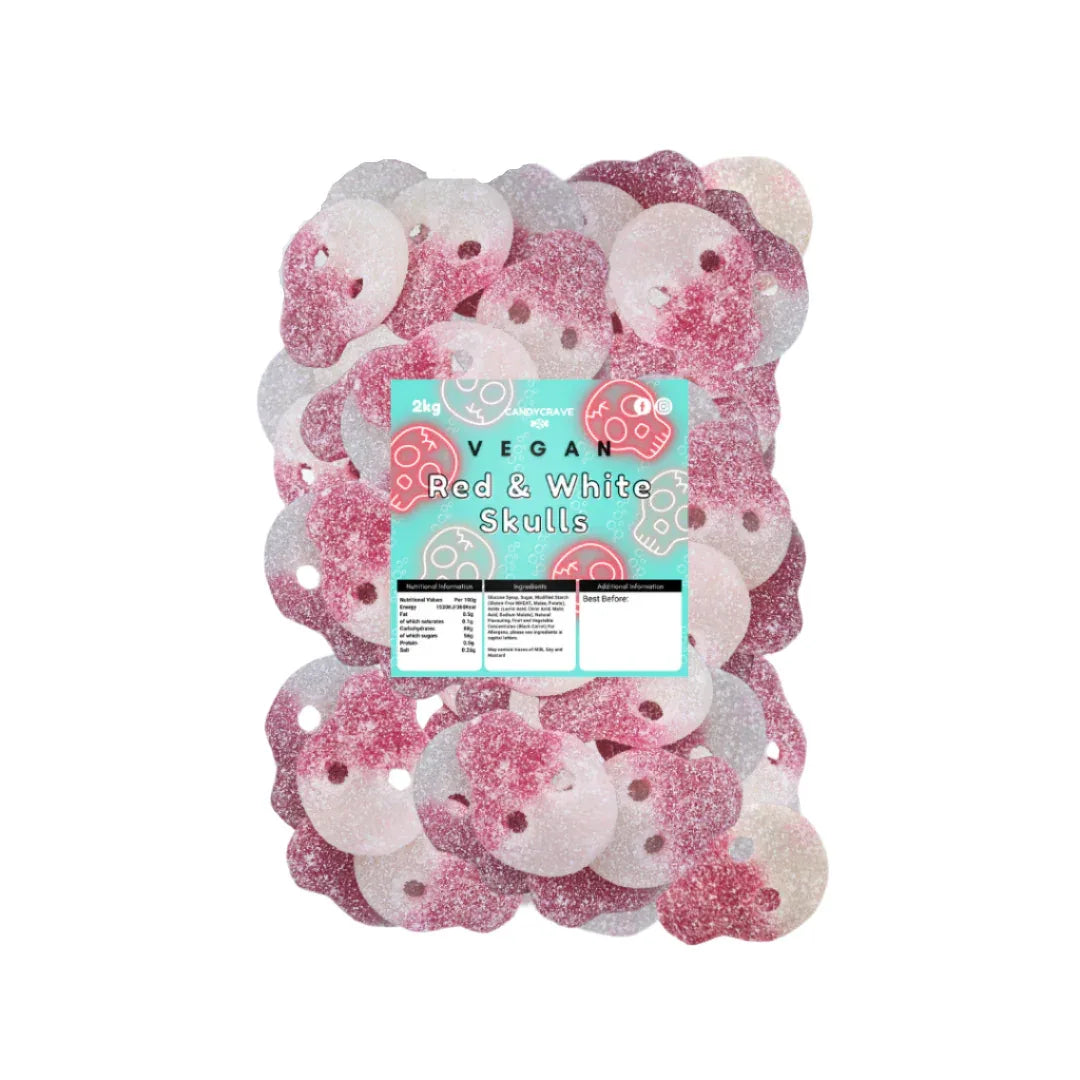 Pick N Mix Fizzy Red & White Skulls Sweets Halal Vegan Vegetarian Candy - Frosty Sweet Factory