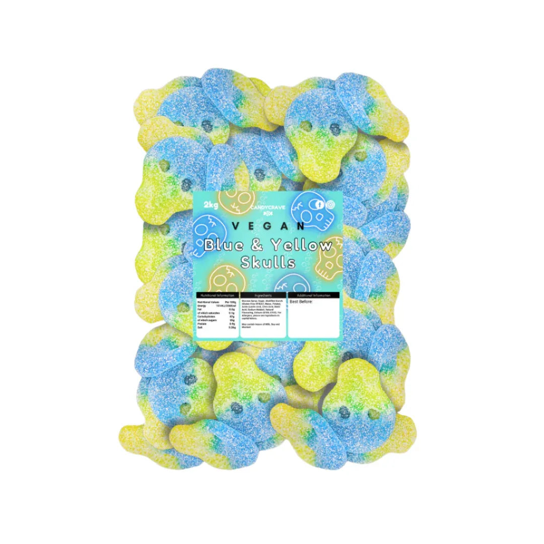 Pick N Mix Fizzy Blue & Yellow Jelly Skulls Sweets Halal Vegan Vegetarian Candy - Frosty Sweet Factory