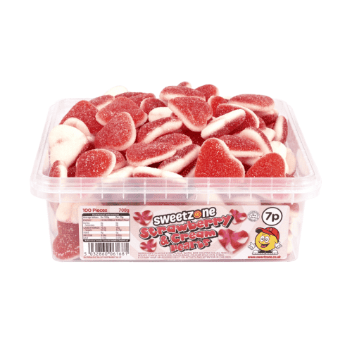 Sweetzone Fizzy Strawberry and Cream Hearts 700g Pick N Mix Tubs Halal Candy Snack Sweets
