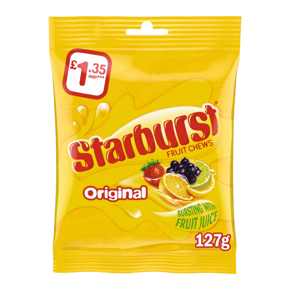 Starburst Chewy Sweets Fruit Flavoured Pouch Bag 127g, Fruity, Vegan - Frosty Sweet Factory