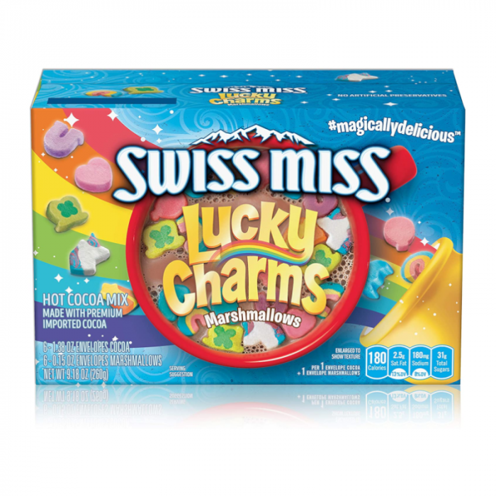 Swiss Miss Milk Chocolate Flavor Hot Cocoa Mix with Lucky Charms Marshmallows, 1.38 Oz. 6 Packets, 9.18 Oz (260g) Hot Chocolate, USA Milk Chocolate Drinking Chocolate Marshmallows - Frosty Sweet Factory