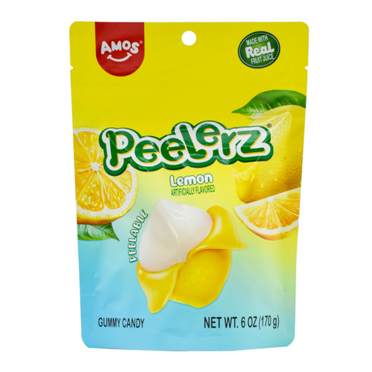 Amos Gummy Peelerz Lemon 6oz (170g) USA Peelable Candy Snack Large American Sweet Bags