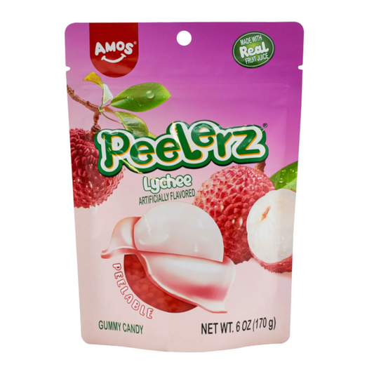 Amos Gummy Peelerz Lychee 6oz (170g) USA Peelable Candy Snack Large American Sweet Bags
