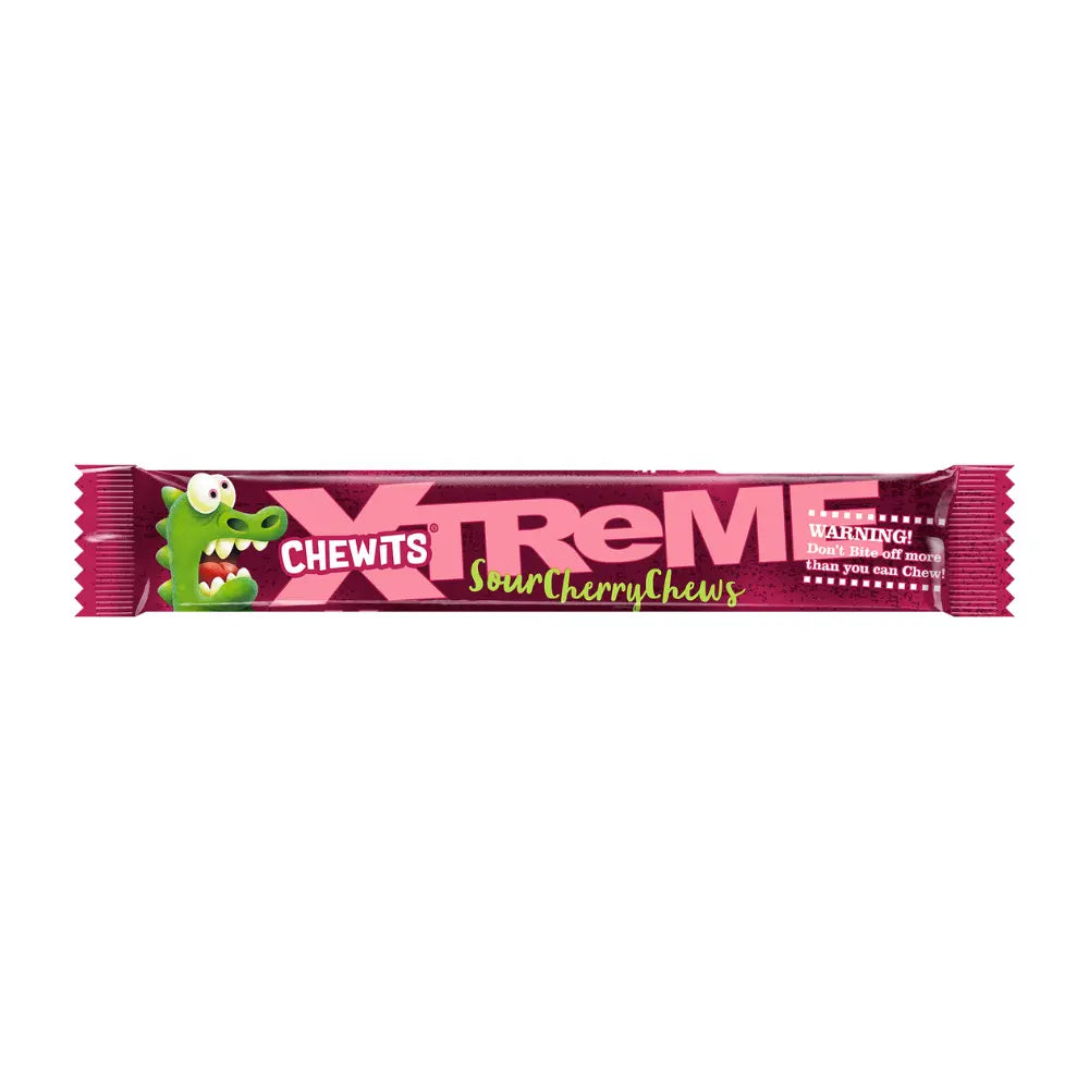 CLEARANCE: Xtreme Chewits Sour Cherry Flavour Chews Sweets (34g) Vegetarian, Halal