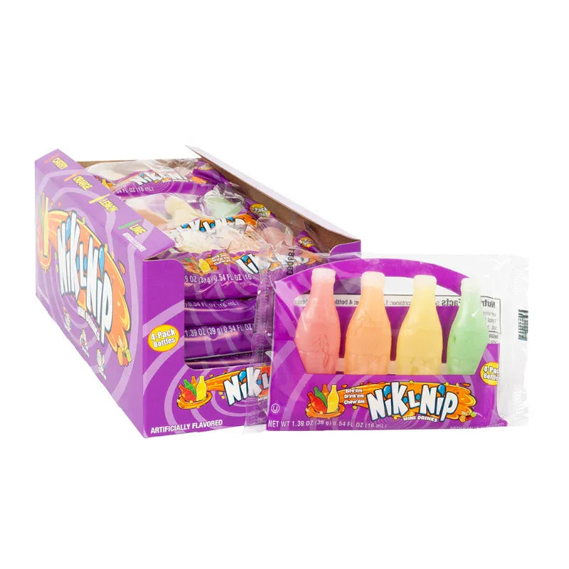 Nik-L-Nip Wax Bottles 4 Pack 1.39oz 39g Wax Candy Bottles USA Sweets