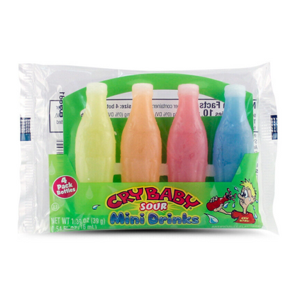 Cry Baby Sour Wax Candy Bottles 4 Pack 1.36oz (39g) American Liquid Filled Mini Wax Drink Bottle Wax Candy USA Very Sour Candy Snack