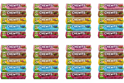 Eight stacks displaying all five Chewits flavours