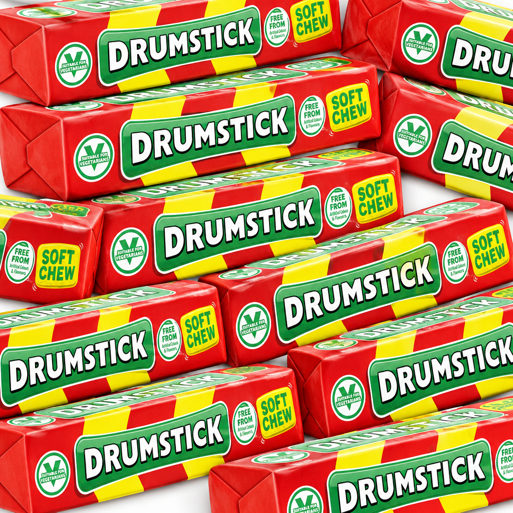 Full-frame composition of several Drumstick stick packs using the original photo