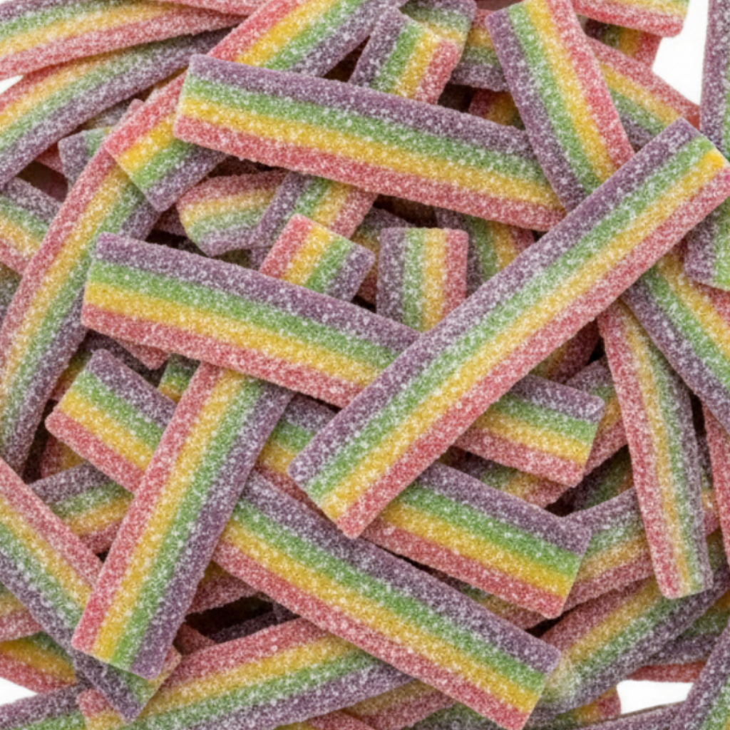 Full-frame rainbow sour belts without packaging