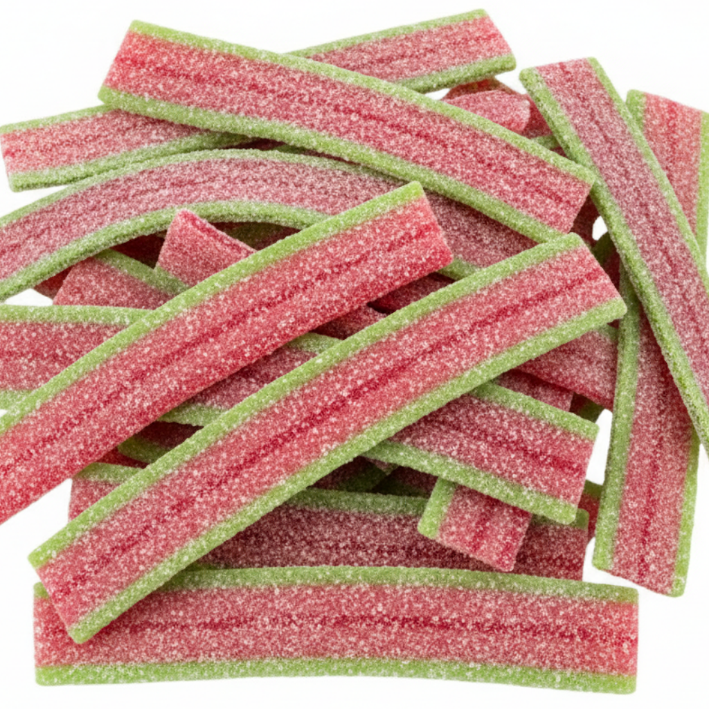 Full-frame watermelon sour belts without packaging