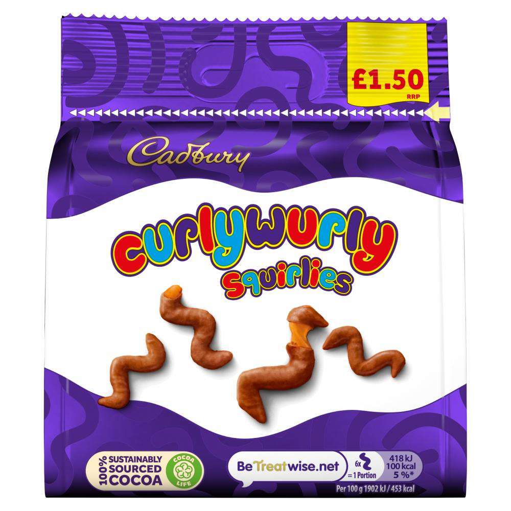 Cadbury Curly Wurly Squirlies Chocolate Bag 85g £1.50 PMP, Halal Milk Chocolate, Caramel, Vegetarian - Frosty Sweet Factory
