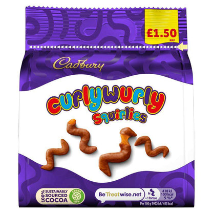 Cadbury Curly Wurly Squirlies Chocolate Bag 85g £1.50 PMP, Halal Milk Chocolate, Caramel, Vegetarian - Frosty Sweet Factory