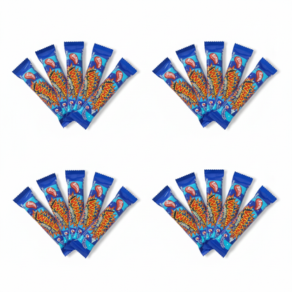 Twenty Wham Bar Original sweet wrappers arranged in four groups of five