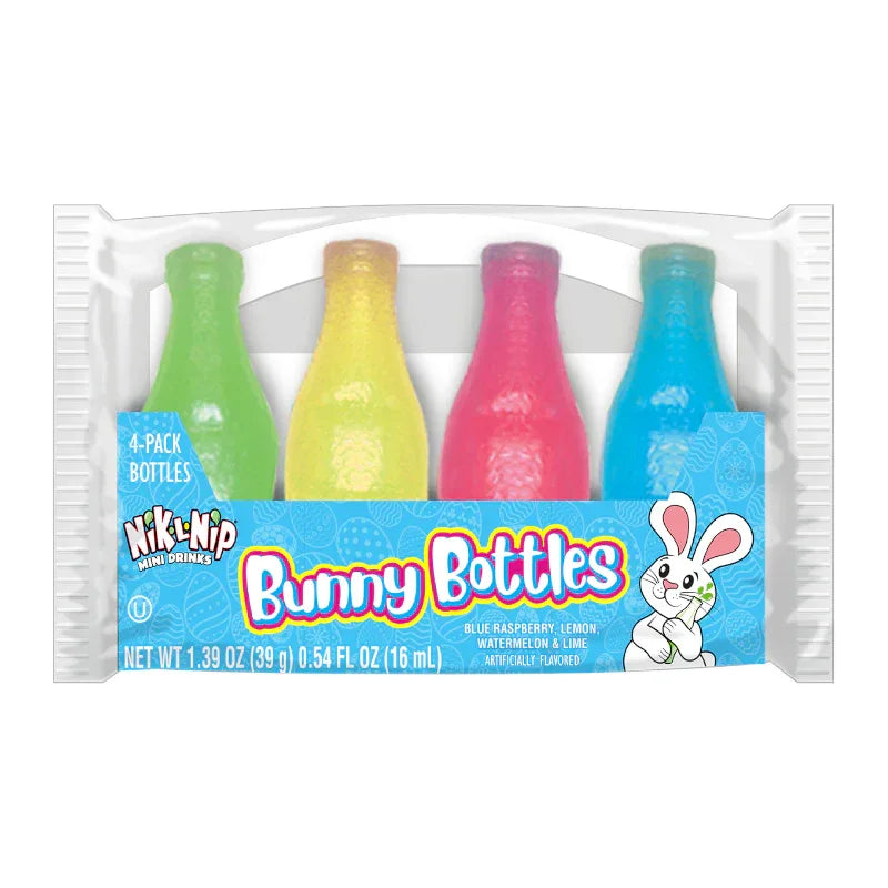 Nik-L-Nip Easter Bunny Wax Candy Bottles 4-Pack 1.39oz (39g) USA Candy