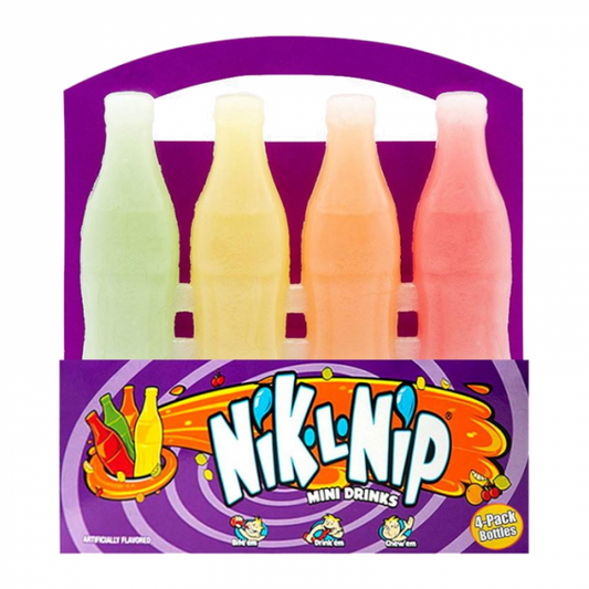 Nik-L-Nip Original Wax Candy Bottles 4-Pack 1.39oz (39g) Concord Wax Bottles Wax Candy USA Candy - Frosty Sweet Factory