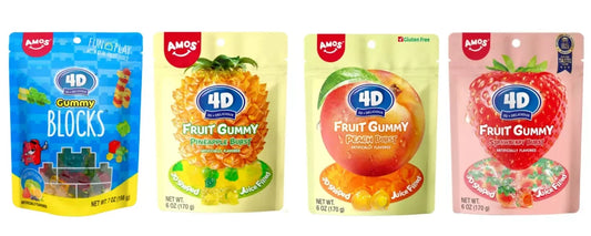 Amos Gummy Peelerz & 4D Fruit Bursts USA Peelable Candy Snack Large American Sweet Bags