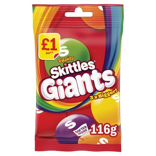 Skittles Giants Chewy Sweets Original Fruits Flavoured Treat Bag 116g PMP Vegan Vegetarian Halal Candy Sweet Snacks