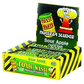 Toxic Waste Nuclear Sludge Chew Bar Green Apple 0.7oz (20g) Vegan, Vegetarian, Halal Sour Candy Chew Bars