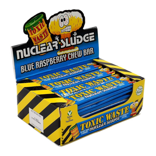 Toxic Waste Nuclear Sludge Chew Bars Blue Raspberry 0.7oz (20g) Vegan, Vegetarian, Halal Sour Candy Chew Bars